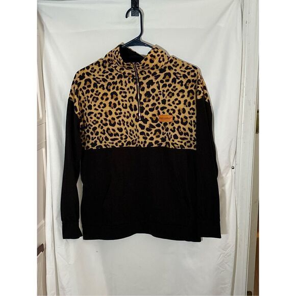 Simply Southern Women's Cheetah Print 1/4 Zip Sequined Jacket Black Yellow Mediu - Picture 1 of 7